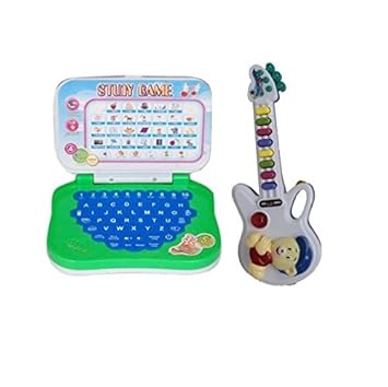 Mahvi Toys Superb Pack of Mini English Learning Educational Laptop & Musical Guitar with Button (Multicolor)