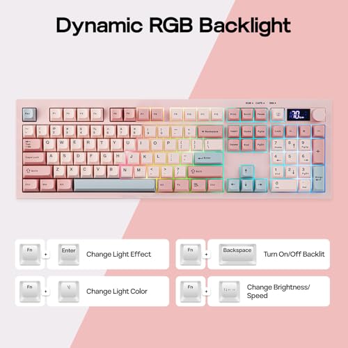 EPOMAKER AULA S102 PRO Wireless Membrane Keyboard with TFT Screen and Number Pad, 2000mAh, RGB Backlit, Media Knob, 105 Keys, Full Size Wireless Gaming Keyboard (Pink)