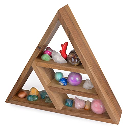 Curawood Triangular Crystal Display Shelf Wooden Triangle Shelf for