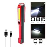 USB Rechargeable Work Light, RuiFengShun Portable COB Work Inspection Lights+LED Flashlight with Magnetic Base & 120° Rotating Clip, Multi Dimming Modes, for Car Truck Repair,Home Using, Emergency