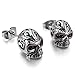 INBLUE Men's Stainless Steel Stud Earrings CZ Silver Tone Red Skull
