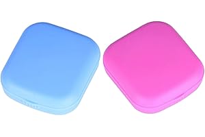 2 Pack Colored Contact Lens Case Set with Mirror, Portable Travel Contact Len Cas,Compact Soak Storage Kit with Tweezers (Blu
