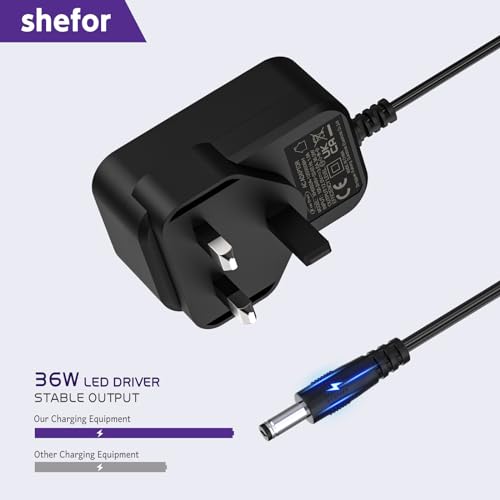 12V 3A 36W Power Supply Cable Adapter Compatible With LED Monitor Camera | CCTV Security Camera, LED Strip Lights, LCD Monitor, Audio/Video, Router, Security Camera, UK plug, Wall Charger【5.5*2.1mm】