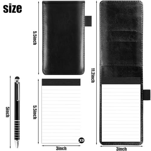 Koogel 11PCS Mini Pocket Notepad Holder Set, Pocket Notepad Flip Notepad with Pen Leather Pocket Notebook for Office School Business Travel Meetings