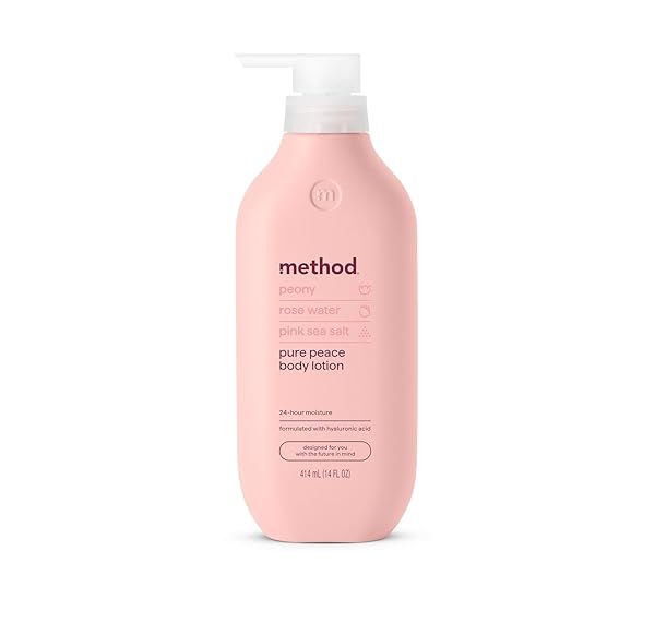 METHOD BODY LOTION, PURE PEACE, ROSE WATER, PEONIES + PINK SEA SALT NOTES, 24 HOURS OF MOISTURE, 14 OZ