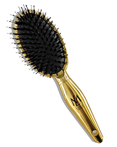 Leyla Milani Hair Detangler Brush - Metallic Gold Miracle Brush Human Hair Brushes for Sensitive Scalp, Gentle Detangling, Shine, Volumizing, Nylon Boar Bristle, Best Paddle Brush for Women, Men, Kids