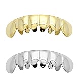 L & L Nation Hip Hop Lower Teeth Silver Platinum & Gold Tone Mouth Grillz Set (Bottom) 2 Pc Set