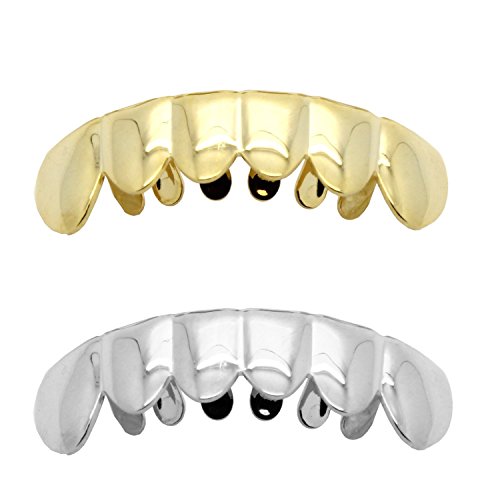L & L Nation Hip Hop Lower Teeth Silver Platinum & Gold Tone Mouth Grillz Set (Bottom) 2 Pc Set