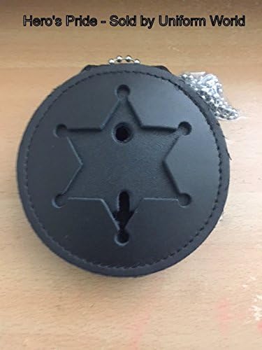 6 Point Ball Tip Round Leather Badge Holder, Strong Velcro Hook &amp; Fastener, Metal Clip, Neck Chain, Police Sheriff Fire Dept. Security - Sold by Uniform World