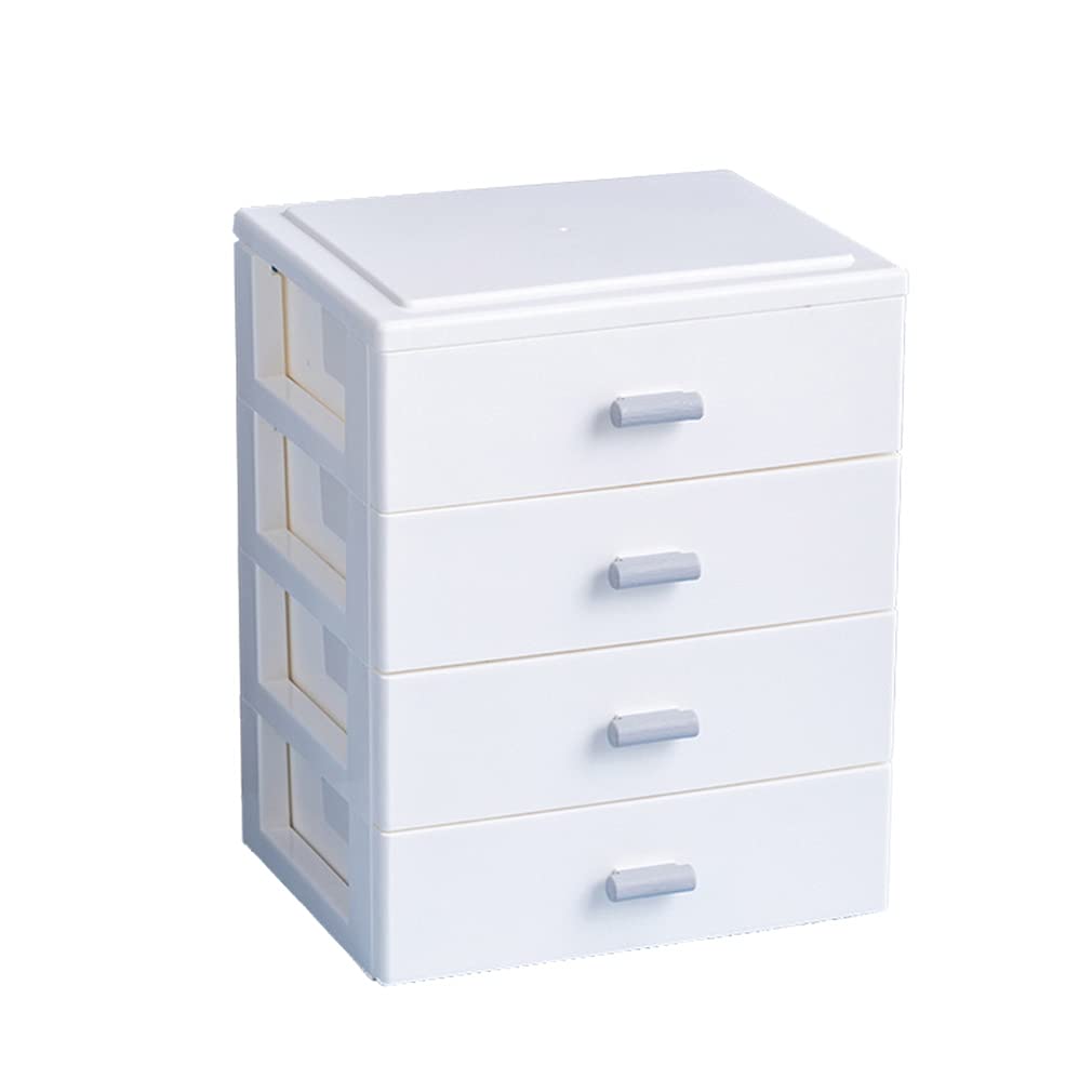 Verve Jelly Desktop Organizer with Drawers Plastic Drawer Unit Small 4 Layer Storage Box Cabinet Chest of Drawers Bins for Office Home School, White, 8.3 * 5.3 * 6.7in