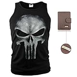 BELLO TUTTI Men's Slim Punisher Skull Ghost Black Sleeveless Shirt