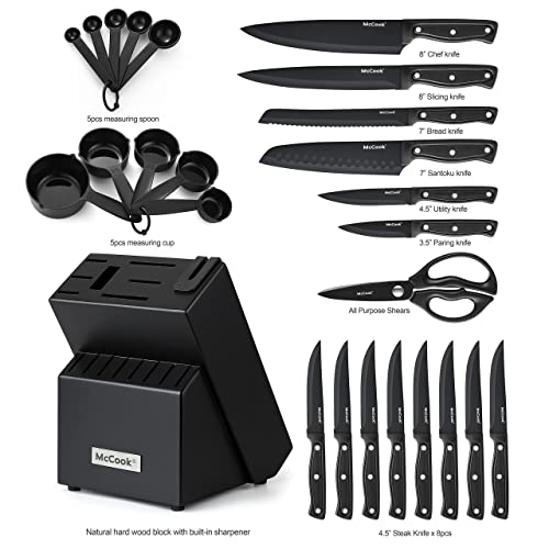 McCook Knife Set with Builtin Sharpener Block, MC701 Kitchen Knife Set