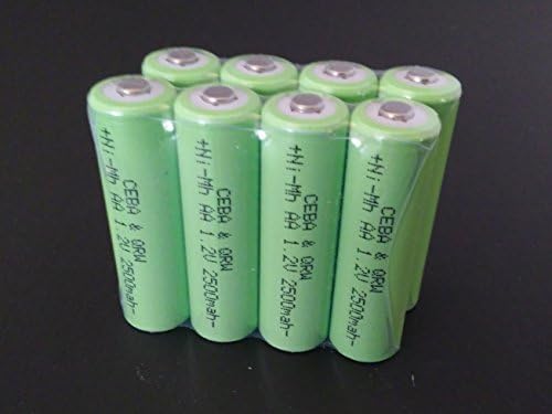8 Pack AA NiMh Premium High Capacity 1.2V 2500 mAh Button Top Rechargeable Cells for Remotes, Flash, etc