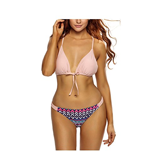Lifeisbest Women Sexy Sexy Tribal Print T Strap Pink Bikini Swimsuit(S4-6)