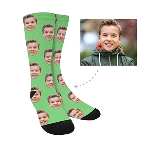 Custom Personalized Photo Family Son Children Picture Light Green Father's Day Crew Socks for Men Dad