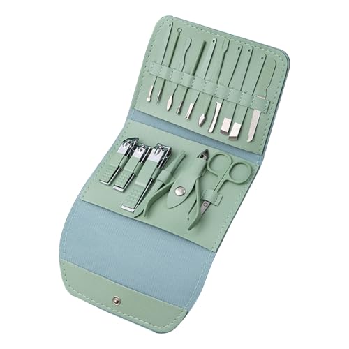 16点セット ネイルケアセット 爪切り ネイルケア 爪やすり 甘皮処理 眉毛 ハサミ 毛抜き 耳かき 多機能 ステンレス製 防錆防湿 携帯便利 男女兼用 収納バッグ付き グリーン