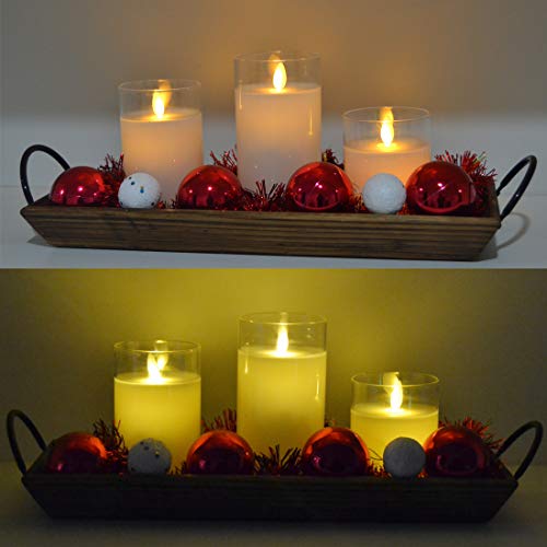 AGLARY Wood Candle Holder with Metal Handle, Rectangle Decorative Tray for Display Candle, Dining Table, Wedding