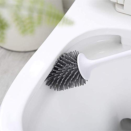 COSTOM Silicone Toilet Brush and Holder Upgraded Modern Design with Soft Bristle, Bathroom Toilet Bowl Brush Set,Toilet Cleaning Brush Kit, Constructed of Durable Thermo Plastic Rubber (Floor) - Thumbnail 4