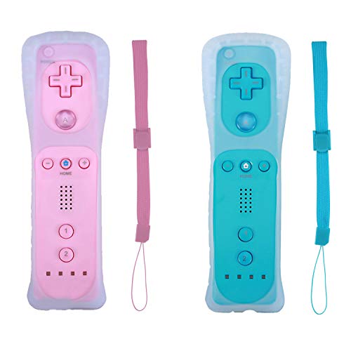 Poglen 2 Packs Wireless Gesture Controller Compatible for Wii Wii U Console (Pink and Blue)