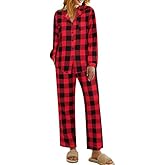 Ekouaer Pajamas for Women 2 Piece Lounge Set Long Sleeve Plaid Sleepwear Casual 2 Piece Pjs S-XXL