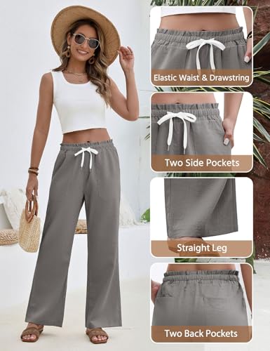 heekpek Women's Summer Wide Flowy Trousers Elastic Waist Comfortable Lightweight Straight Trousers with 4 Pockets