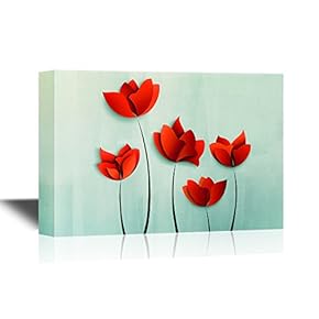 Abstract Red Flowers on Light Blue Background