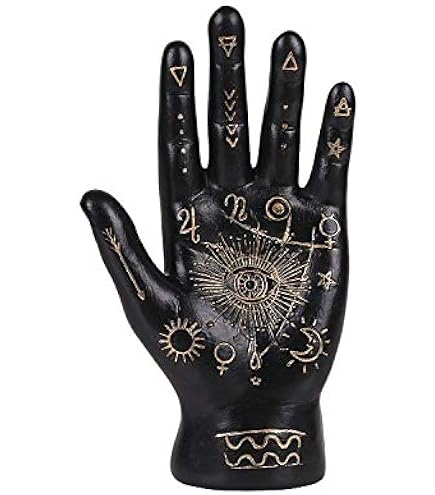 Mystical Palm Reader Hand Ring Holder - Witch Theme Jewelry Display Stand In Black Ceramic