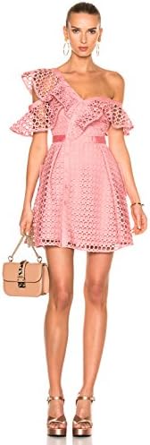 Zari Pink Lace Ruffled One Shoulder Mini Dress