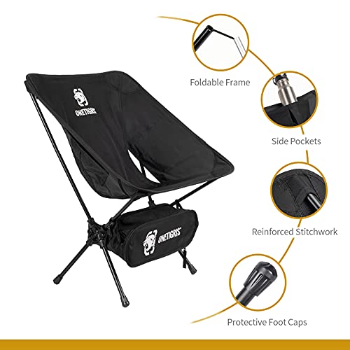 OneTigris Camping Backpacking Chair, 330 lbs Capacity, Compact Portable Folding Chair for Camping Hiking Gardening Travel Beach Picnic Lightweight Backpacking (Black)