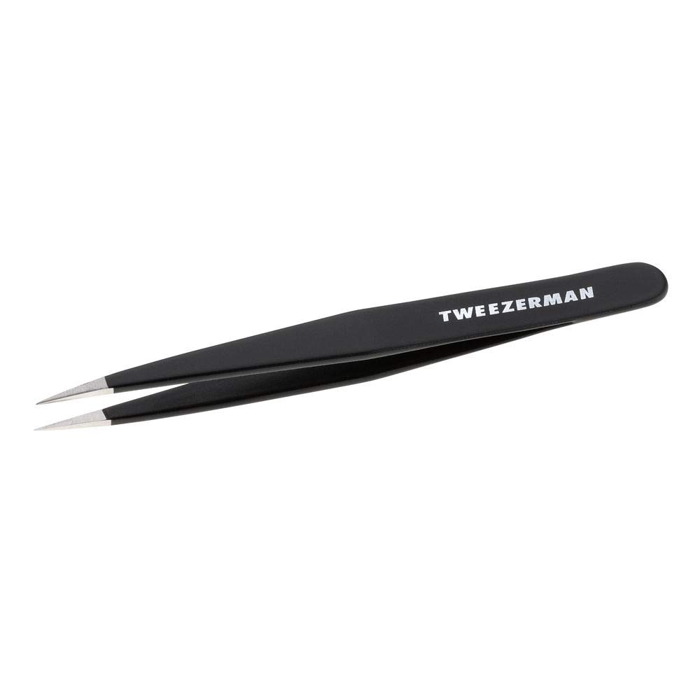 Tweezerman Midnight Black Point Tweezer, Professional Stainless Steel Precision Tweezers for Facial Hair and Eyebrows, (Pack of 1)