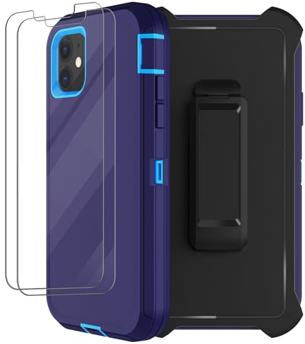 for iPhone 11 Case with Belt Clip Holster, 2 x Screen Protector, [Military Grade] Heavy Duty Full Body Shockproof Dust-Proof Drop Proof Rugged Protective Cover for Apple iPhone 11 Blue