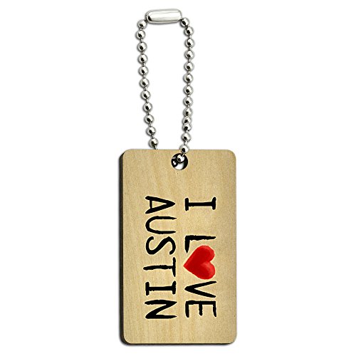 I Love Austin Written on Paper Wood Wooden Rectangle Key Chain