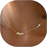 Elemtansy Custom Name Necklace with 1-3 Tiny Names - 18K Gold-Plated Family Necklace Personalized with Heart, Cross, Paw Print - Birthday Valentines Day Jewelry Gifts for Mom, Wife