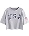 SweatyRocks Women's Letter Print Crop Tops Summer Short Sleeve T-Shirt Grey M
