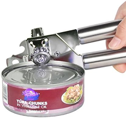 Veego Can Opener, Stainless Steel Manual Tin &amp; Can Opener with Sharp Cutting Wheel, Heavy Duty Safety Bottle Opener