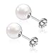 Sterling Silver 8mm White Round Freshwater Cultured Pearl Simple Stud Earrings - Handpicked
