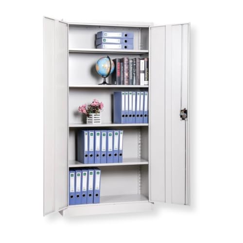 EKE Locker Metalico Gabinete Metalico Tipo Closet para Oficina Hogar Organizador Resguardo de Documtentos Armario de Almacenamiento con Puertas Entrepaños Ajustables Papeleria Hogar (Gris)