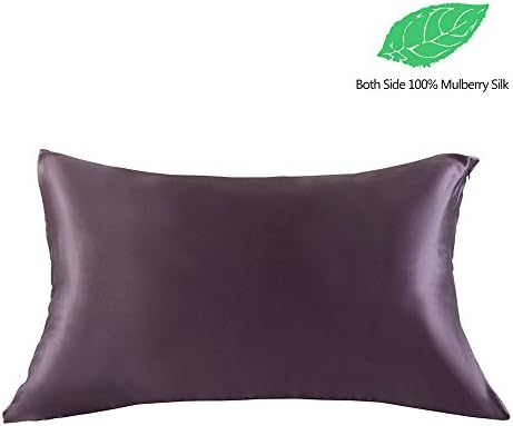 YSTHER Both Sides 22 Momme 100% Pure Mulberry Silk Pillowcase, Great for Hair &amp; Skin, with Hidden Zipper, Purple, Queen Size, Gift Box