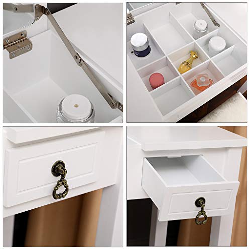 Vanity Set with Flip Top Mirror & Cushioned Stool Dressing Table Vanity Makeup Table 6 Drawers 2 Dividers Movable Organizers - Easy Assembly 35.4''L x 15.8''W x 29.5''H - Thumbnail 2
