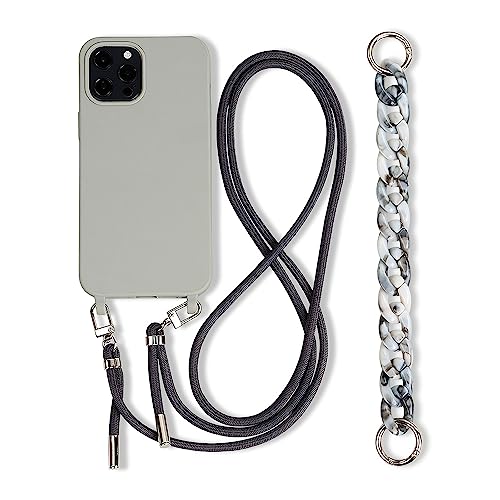 Galful iPhone 16 Pro Case with Necklace Lanyard for iPhone 16 Pro Case with Adjustable Wristband Lanyard Case with 2 Chains Crossbody Necklace Lanyard TPU Slim Silicone Case Cover-Grey