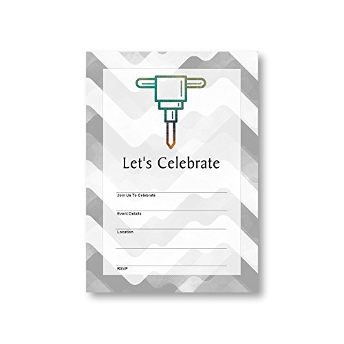 Jackhammer Gimlet Machine, Flat Party Invitation Card, 12 Cards at 5x7, with White Envelopes, Item 1042047 - Thumbnail 2