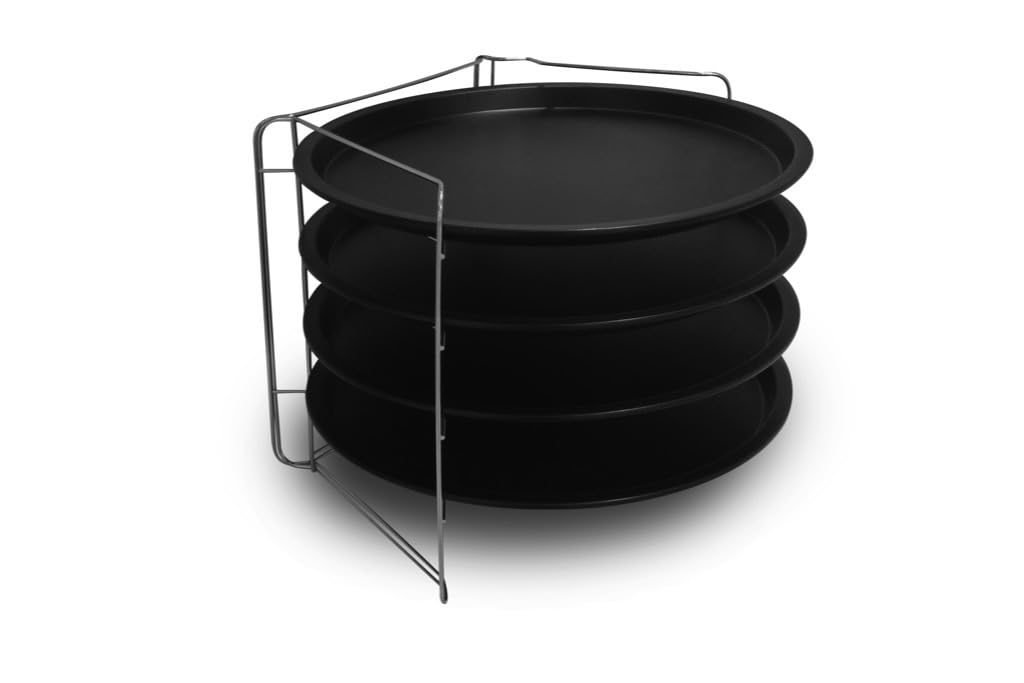 FORMEGOLOSE™, set of 4 pizza pans, 32 cm, steel with double non-stick coating, color black, and 1 rack