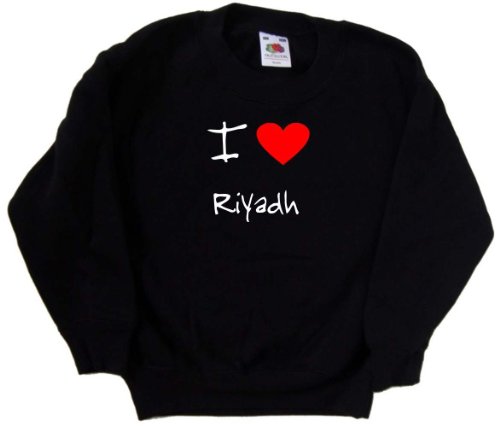 I Love Heart Riyadh Black Kids Sweatshirt (White print)-14-15 Years
