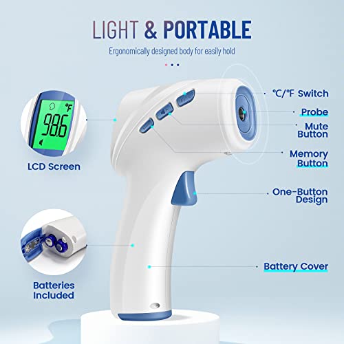 Forehead Thermometer for Adults and Kids, Non Contact, Fast Accurate Result | 3-Color Fever Alarm, 35 Memory Recalls, 1s Result, 2-in-1 Mode, Silent Mode, Large & Clear Backlit Display, FSA Eligible