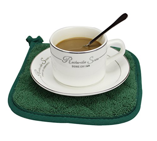 100% Cotton Kitchen Everyday Basic Terry Pot holder Heat Resistant Coaster Potholder for Cooking and Baking Set of 5 Forest Green - Thumbnail 4