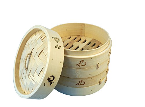 Yuho Asian Kitchen Bamboo Steamer 6-Inch Perfect for Steaming Food Support Healthy Lifestyle 100% Eco-friendly Product
