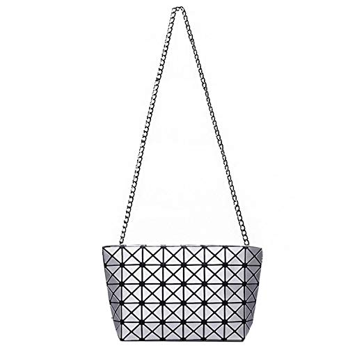 Mily Laser PU Evening Party Clutch Handbag Crossbody Shoulder Bag with Chain Strap Silver Gray