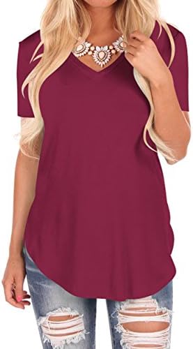 WFTBDREAM Womens Casual Curved Hem Long Sleeve T Shirt V Neck Side Slit Blouse