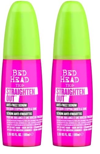 Bed Head by TIGI Straighten Out Anti-Frizz Hair Serum Multipack – 2-Pack Salon-Professional Hydration to Add Shine & Softness, Ideal for Hair Prone to Humidity for a Sleek Finish to Control Frizz