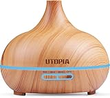Utopia Home Ultrasonic Essential Oil Diffuser 300ml - Cool Mist Air Humidifier – Water-less Shutoff - 7 Changing Colors - Aromatherapy and Skin Benefits - Bamboo 300ml
